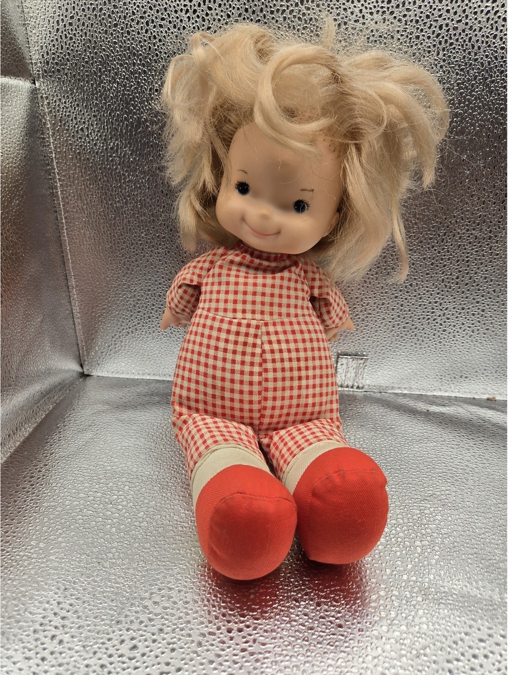 Vintage Fisher-Price My Friend Mandy Doll, Blonde, Red Gingham Outfit